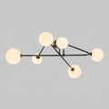 Black 6-Light Frosted Glass Globe Ceiling Light – Mid-Century Modern Linear Sputnik Semi Flush Mount