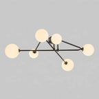 Black 6-Light Frosted Glass Globe Ceiling Light – Mid-Century Modern Linear Sputnik Semi Flush Mount