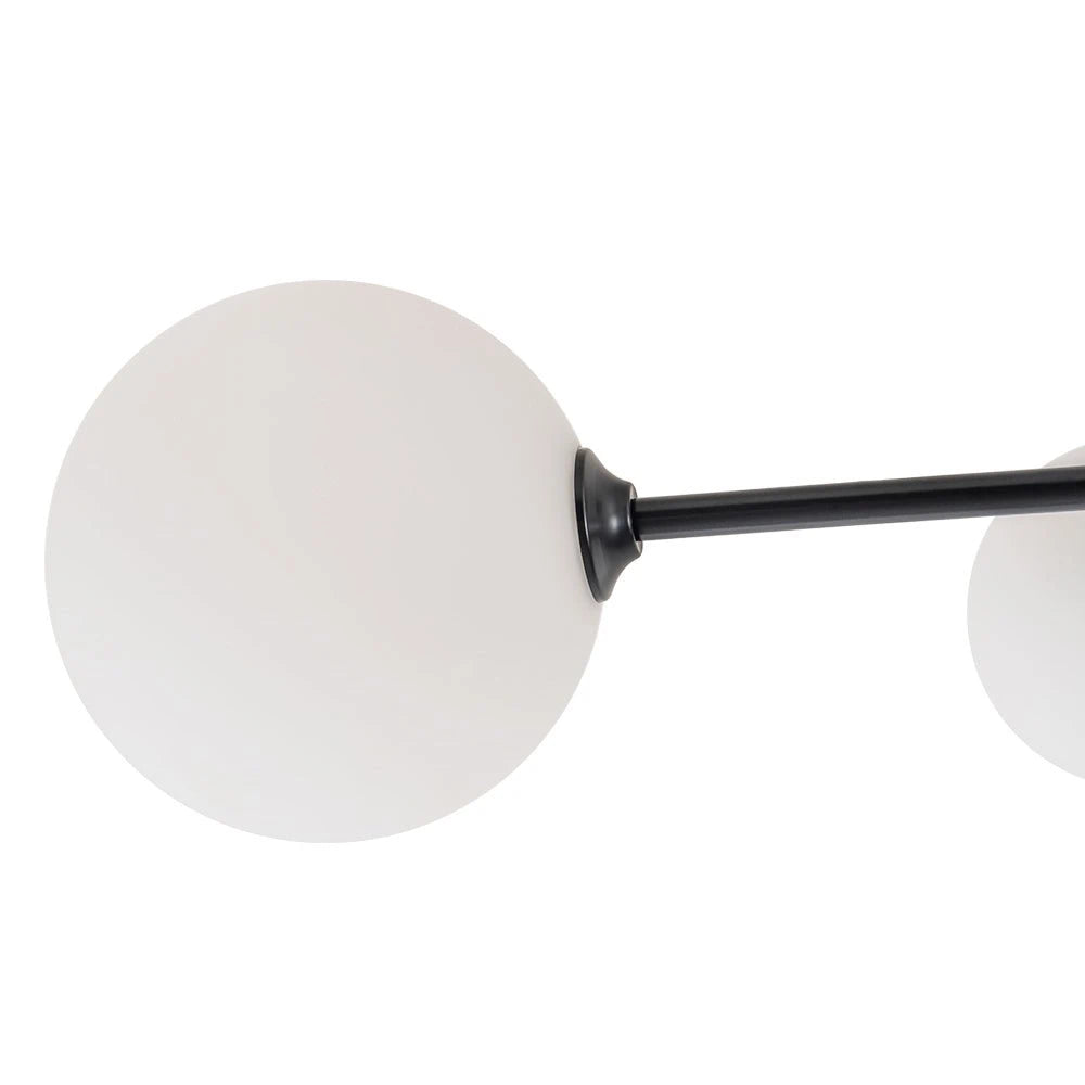 Black 6-Light Frosted Glass Globe Ceiling Light – Mid-Century Modern Linear Sputnik Semi Flush Mount