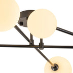 Black 6-Light Frosted Glass Globe Ceiling Light – Mid-Century Modern Linear Sputnik Semi Flush Mount