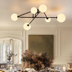 Black 6-Light Frosted Glass Globe Ceiling Light – Mid-Century Modern Linear Sputnik Semi Flush Mount