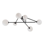 Black 6-Light Frosted Glass Globe Ceiling Light – Mid-Century Modern Linear Sputnik Semi Flush Mount