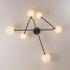 Black 6-Light Frosted Glass Globe Ceiling Light – Mid-Century Modern Linear Sputnik Semi Flush Mount