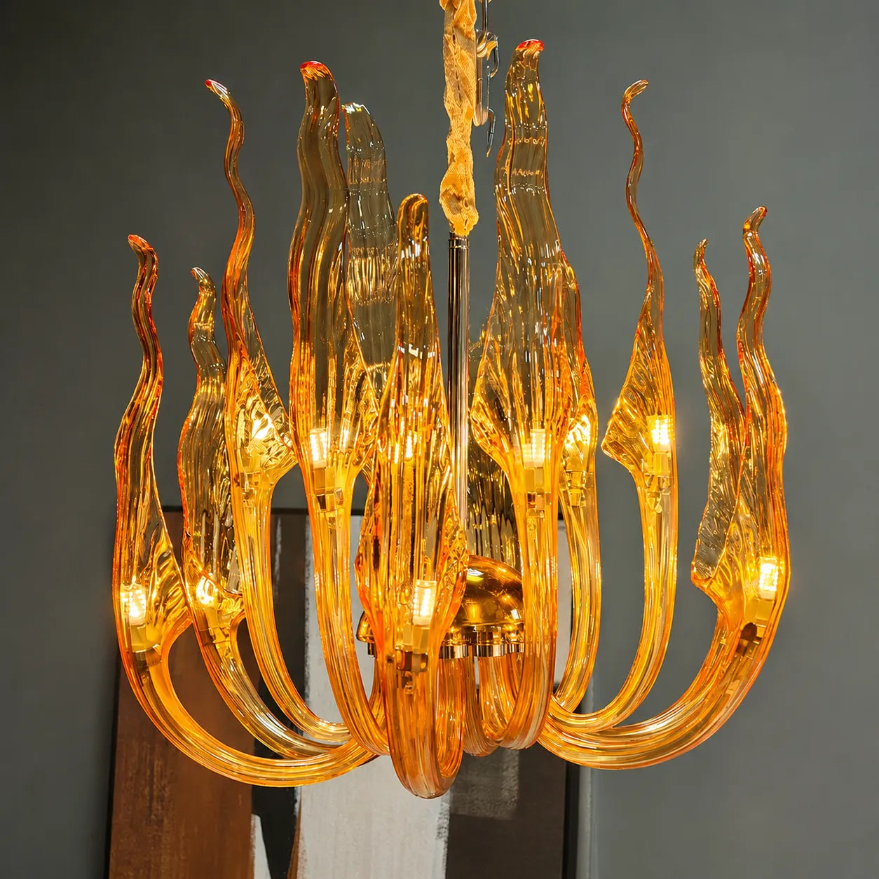 Amber Glass Chandelier Luxury Italian Hand-Blown Art Glass Pendant Light for Dining & Hotel Lobbies