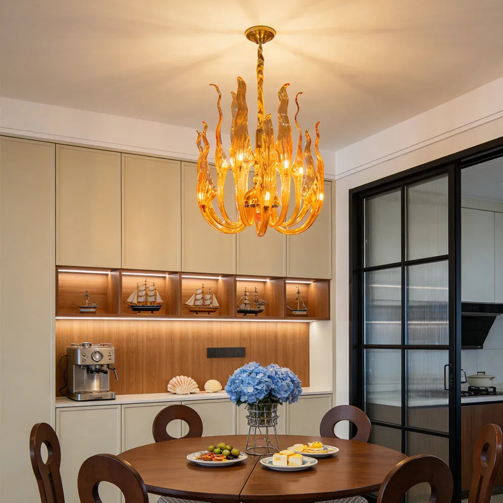 Amber Glass Chandelier Luxury Italian Hand-Blown Art Glass Pendant Light for Dining & Hotel Lobbies