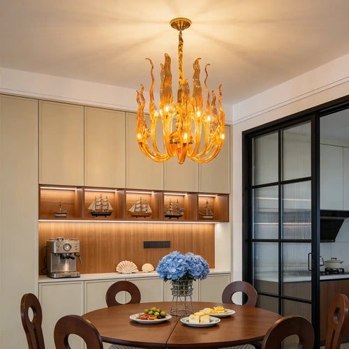 Amber Glass Chandelier Luxury Italian Hand-Blown Art Glass Pendant Light for Dining & Hotel Lobbies