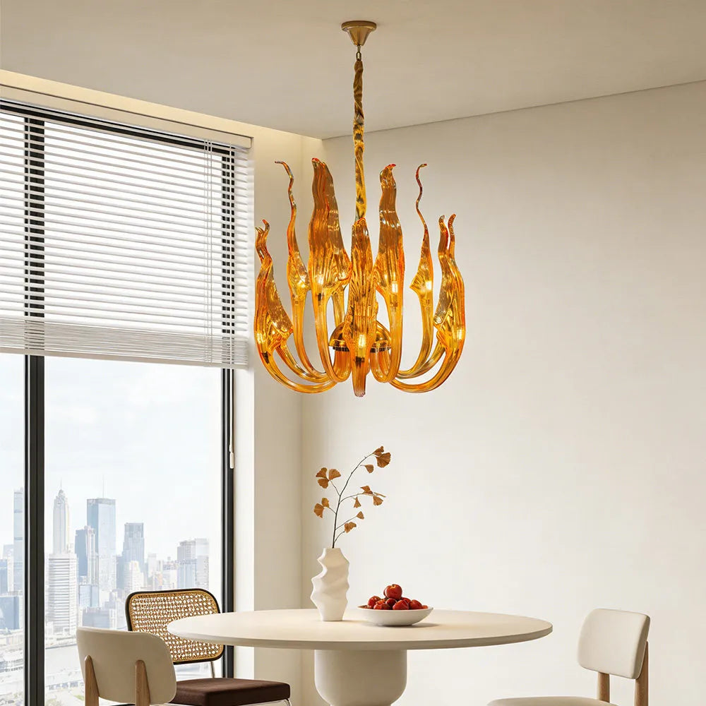 Amber Glass Chandelier Luxury Italian Hand-Blown Art Glass Pendant Light for Dining & Hotel Lobbies