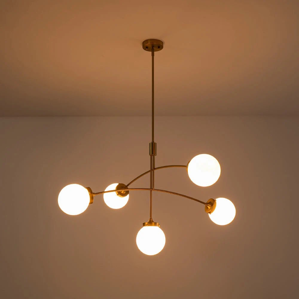 Funky 5-Light Glass Globe Chandelier Mid-Century Modern Sputnik Bubble Ceiling Light Fixture