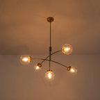 Funky 5-Light Glass Globe Chandelier Mid-Century Modern Sputnik Bubble Ceiling Light Fixture