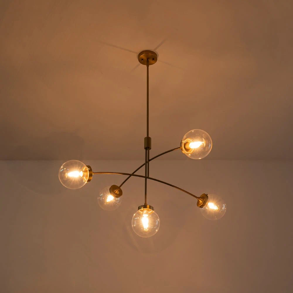 Funky 5-Light Glass Globe Chandelier Mid-Century Modern Sputnik Bubble Ceiling Light Fixture