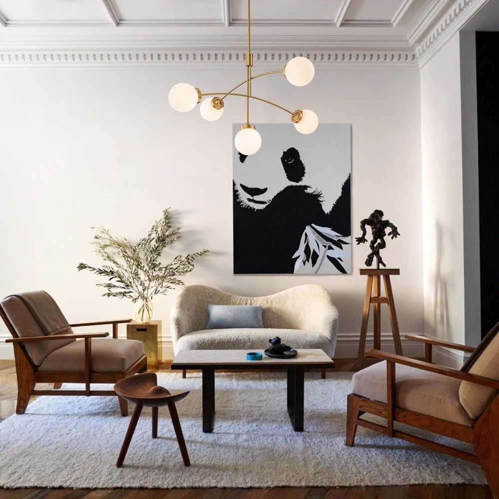 Funky 5-Light Glass Globe Chandelier Mid-Century Modern Sputnik Bubble Ceiling Light Fixture