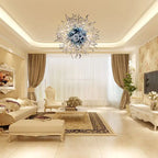 Modern Blue and Clear Art Glass Chandelier Hand-Blown Floral Ball Shape Hanging Sculpture Light for Luxury Interiors
