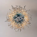 Modern Blue and Clear Art Glass Chandelier Hand-Blown Floral Ball Shape Hanging Sculpture Light for Luxury Interiors