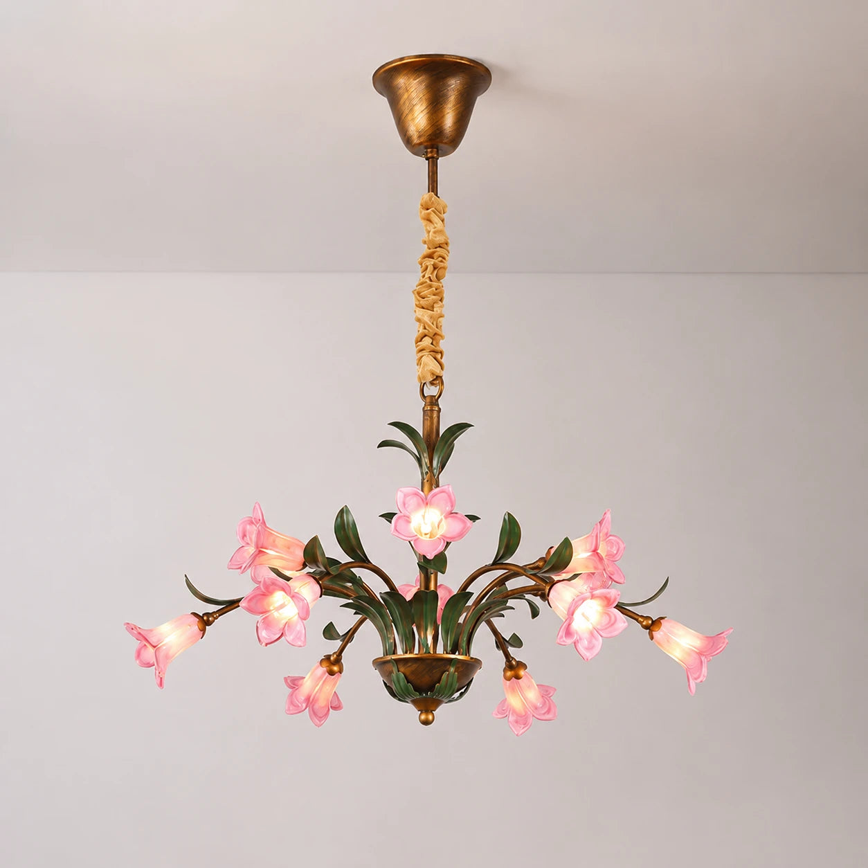 French Vintage Rustic Floral Glass Chandelier Luxury Farmhouse Flower Hanging lamp for Living Room Villa & Hotel Decor