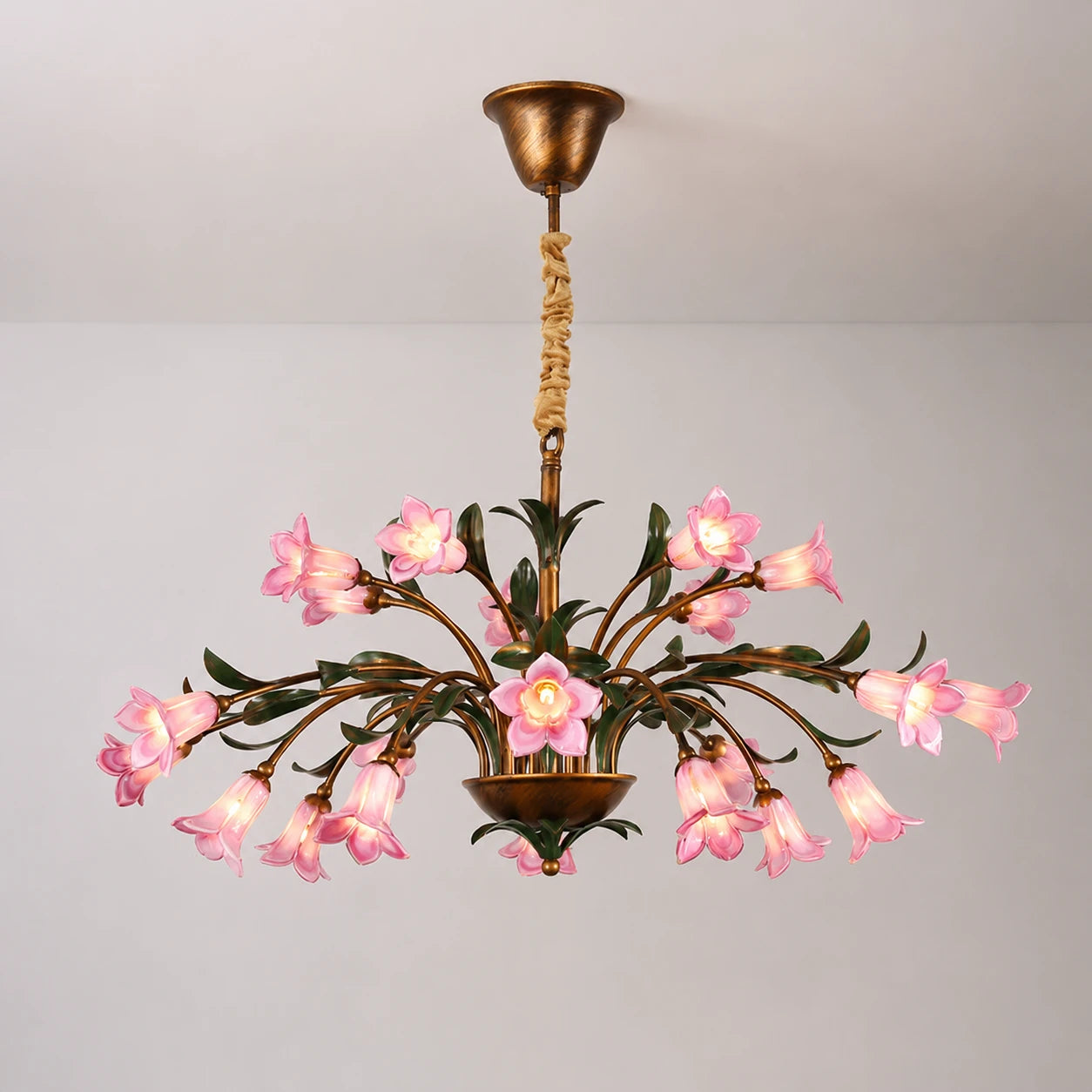 French Vintage Rustic Floral Glass Chandelier Luxury Farmhouse Flower Hanging lamp for Living Room Villa & Hotel Decor