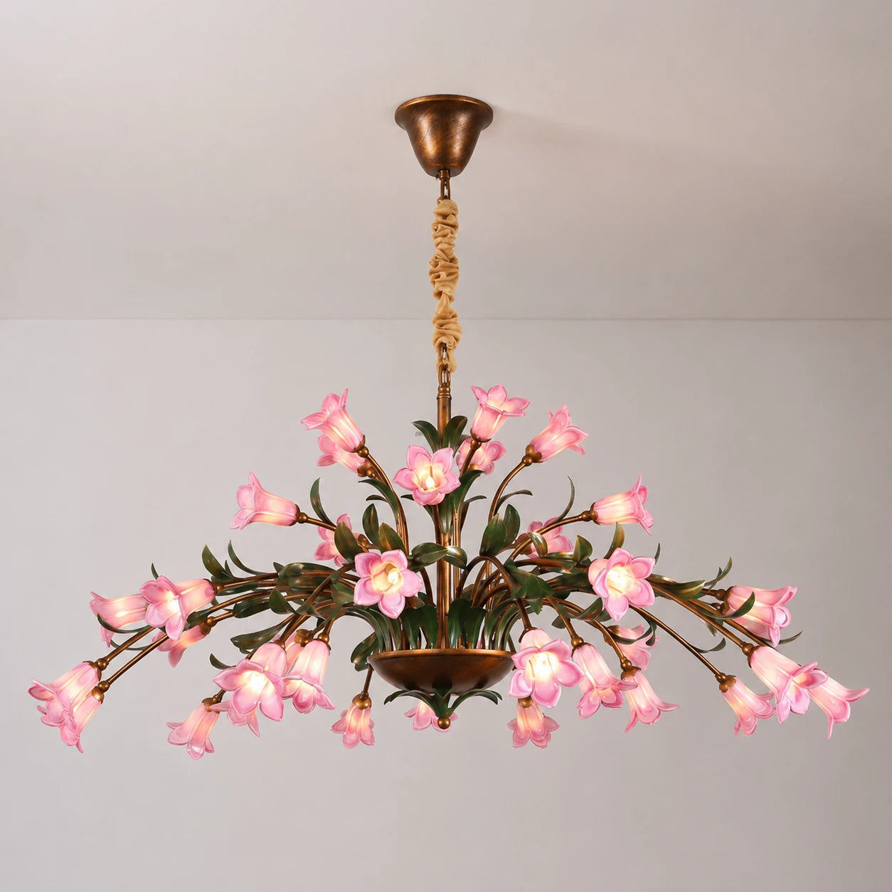 French Vintage Rustic Floral Glass Chandelier Luxury Farmhouse Flower Hanging lamp for Living Room Villa & Hotel Decor