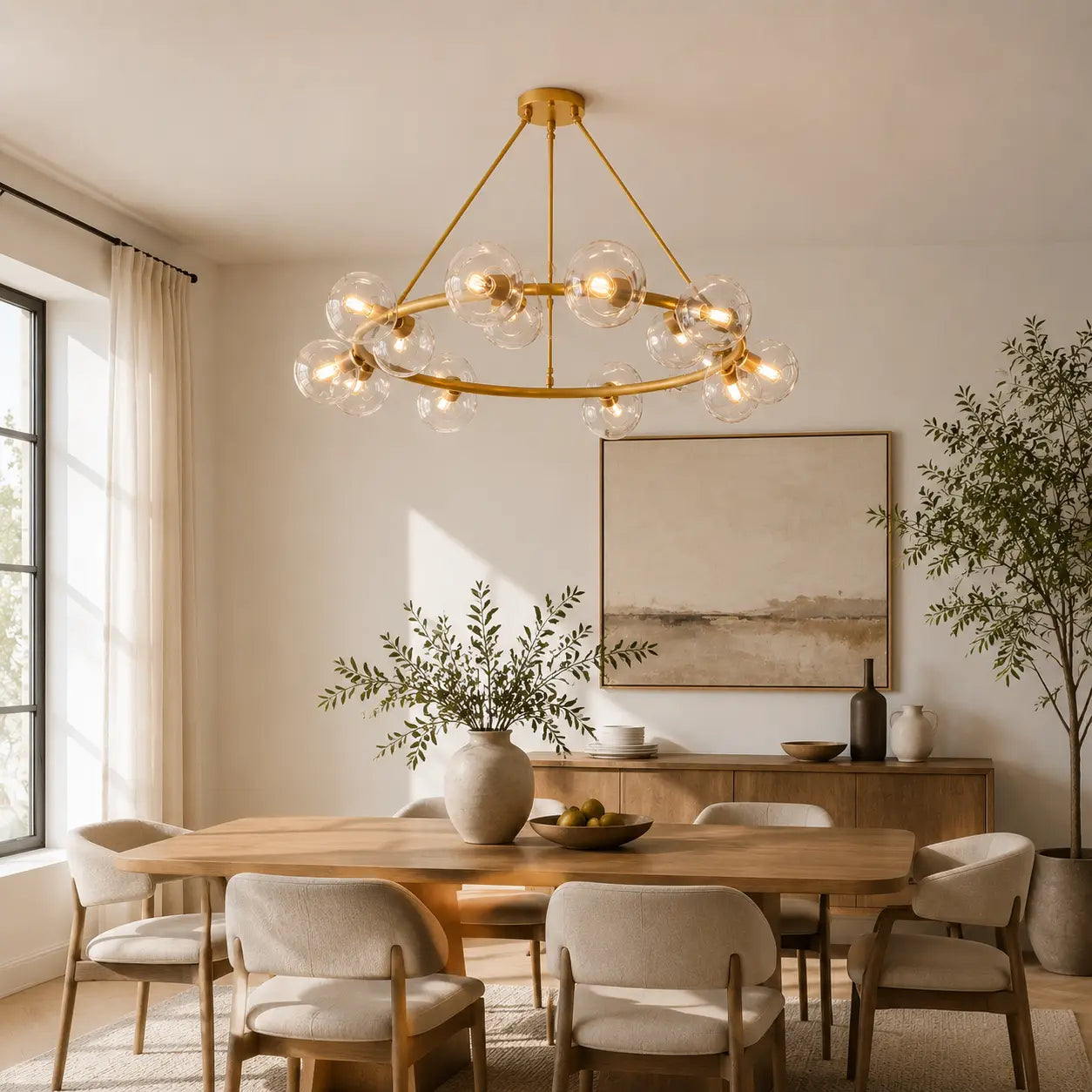 Modern Bubble Glass Round Chandelier Contemporary Globe Pendant Light Fixture For Dining Living Bedrooms