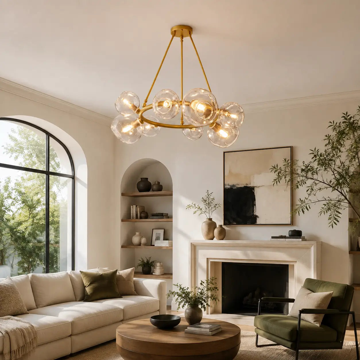 Modern Bubble Glass Round Chandelier Contemporary Globe Pendant Light Fixture For Dining Living Bedrooms