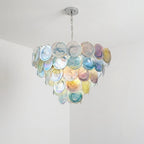 Regenbogenfarbener Glas-Kronleuchter im Murano-Stil Lelaina Künstlerische mehrfarbige mehrstufige Scheiben-Pendelleuchte