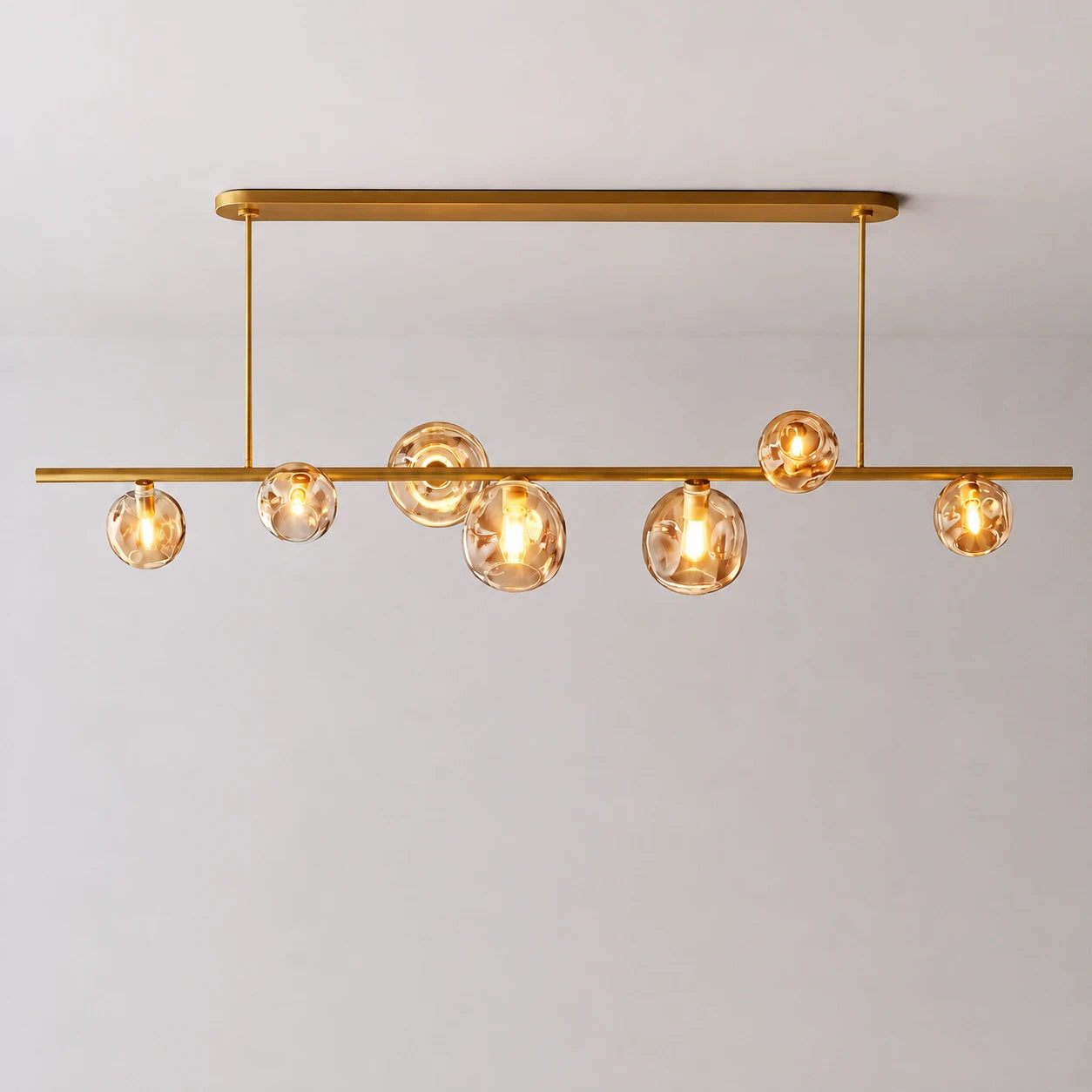 Modern Bubble Smoke Glass Linear Chandelier Metal Frame Globe Pendant Light Fixture for Dining kitchen Islands