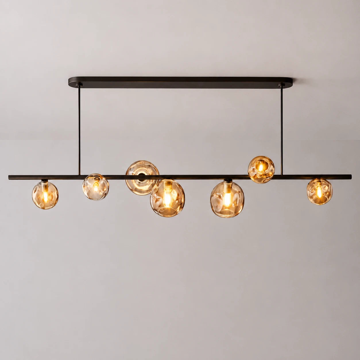Modern Bubble Smoke Glass Linear Chandelier Metal Frame Globe Pendant Light Fixture for Dining kitchen Islands