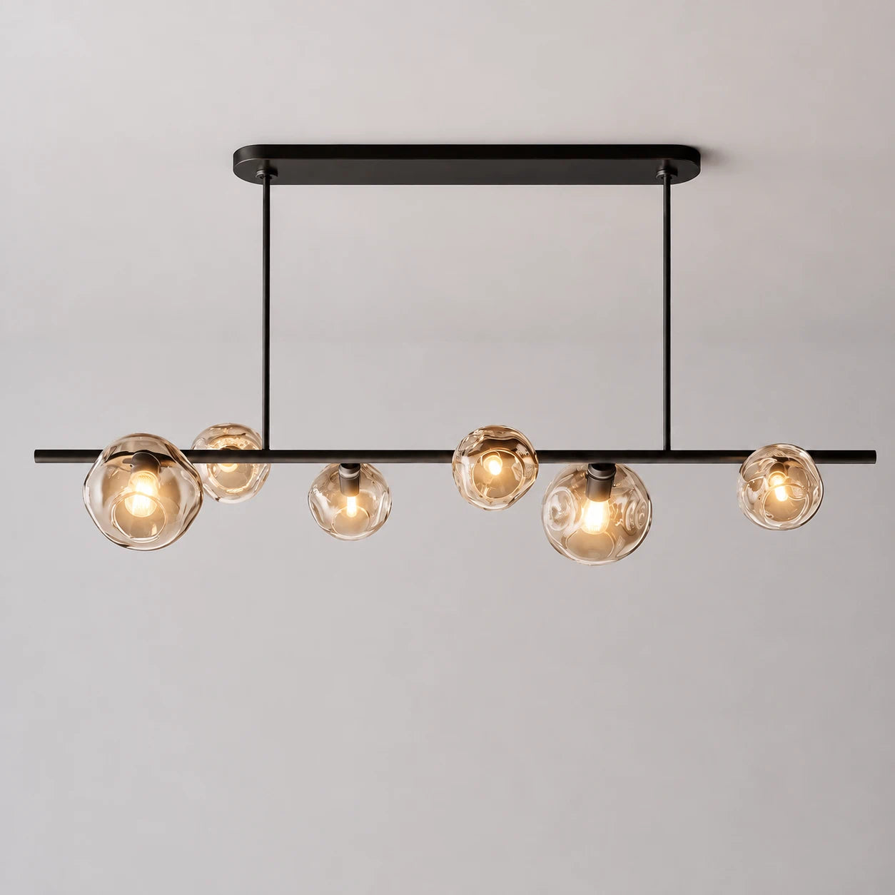Modern Bubble Smoke Glass Linear Chandelier Metal Frame Globe Pendant Light Fixture for Dining kitchen Islands