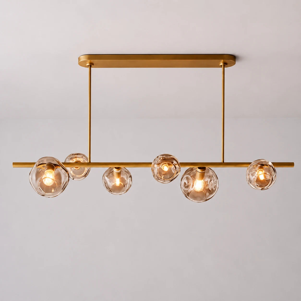 Modern Bubble Smoke Glass Linear Chandelier Metal Frame Globe Pendant Light Fixture for Dining kitchen Islands