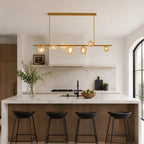 Modern Bubble Smoke Glass Linear Chandelier Metal Frame Globe Pendant Light Fixture for Dining kitchen Islands