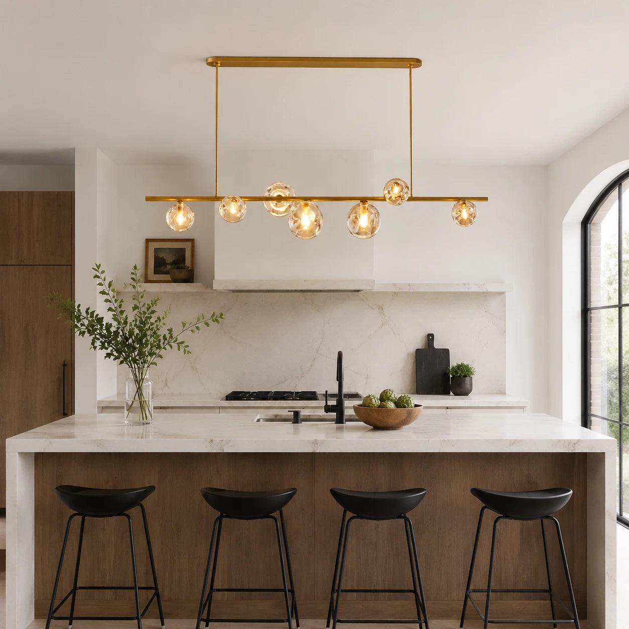 Modern Bubble Smoke Glass Linear Chandelier Metal Frame Globe Pendant Light Fixture for Dining kitchen Islands
