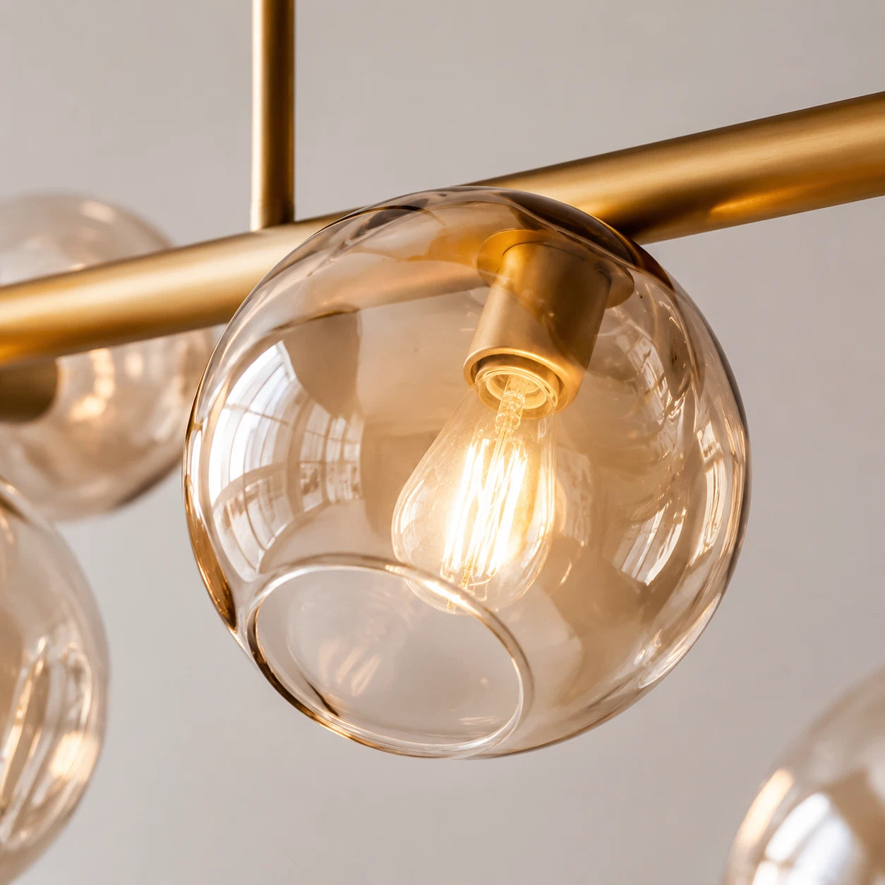 Modern Bubble Smoke Glass Linear Chandelier Metal Frame Globe Pendant Light Fixture for Dining kitchen Islands
