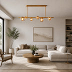 Modern Bubble Smoke Glass Linear Chandelier Metal Frame Globe Pendant Light Fixture for Dining kitchen Islands