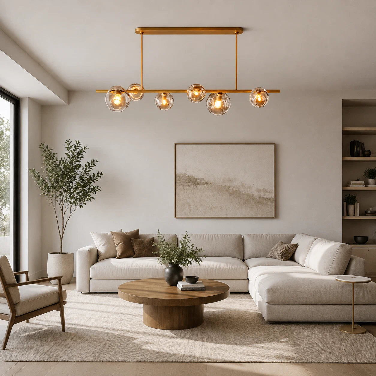 Modern Bubble Smoke Glass Linear Chandelier Metal Frame Globe Pendant Light Fixture for Dining kitchen Islands