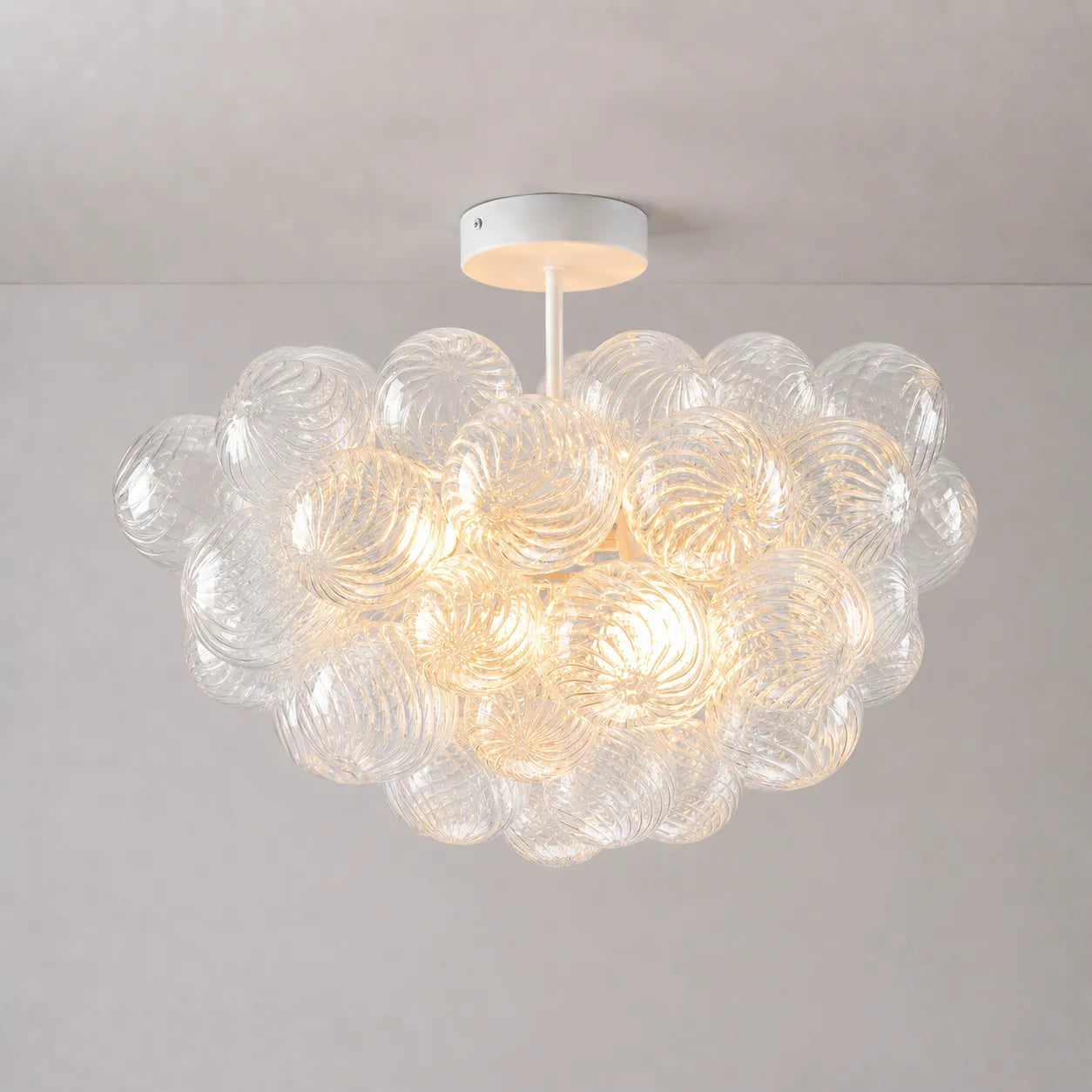 Talia Style Ribbed Glass Cloud Bubble Ceiling Fixture Modern Semi Flush Mount Ceiling Light For Living Dining