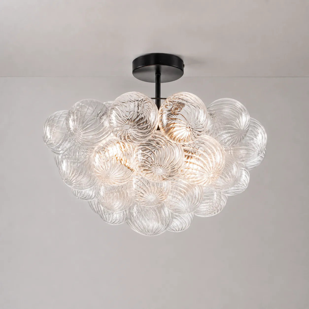 Talia Style Ribbed Glass Cloud Bubble Ceiling Fixture Modern Semi Flush Mount Ceiling Light For Living Dining