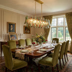 Marielle Green Dining Kitchen Island Chandelier Tiered Luxury Murano Glass Petal Rectangle Linear Pendant Light