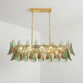 Marielle Green Dining Kitchen Island Chandelier Tiered Luxury Murano Glass Petal Rectangle Linear Pendant Light