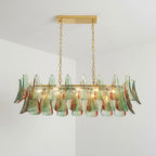 Marielle Green Dining Kitchen Island Chandelier Tiered Luxury Murano Glass Petal Rectangle Linear Pendant Light