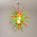 Multicolor Hand-Blown Glass Chandelier in Orange, Green & Yellow Chihuly-Style Sculptural Pendant Light