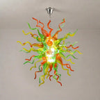 Multicolor Hand-Blown Glass Chandelier in Orange, Green & Yellow Chihuly-Style Sculptural Pendant Light