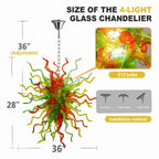 Multicolor Hand-Blown Glass Chandelier in Orange, Green & Yellow Chihuly-Style Sculptural Pendant Light