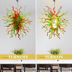 Multicolor Hand-Blown Glass Chandelier in Orange, Green & Yellow Chihuly-Style Sculptural Pendant Light