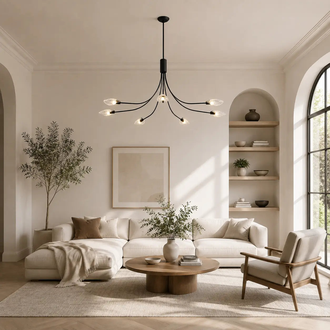 Clear Glass Art Chandelier Modern Branch Style Pendant Light with Multiple Curved Arms