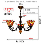 3-Light Tiffany Style Stained Glass Chandelier with Mosaic Polka Dot Shades and Antique Bronze Finish