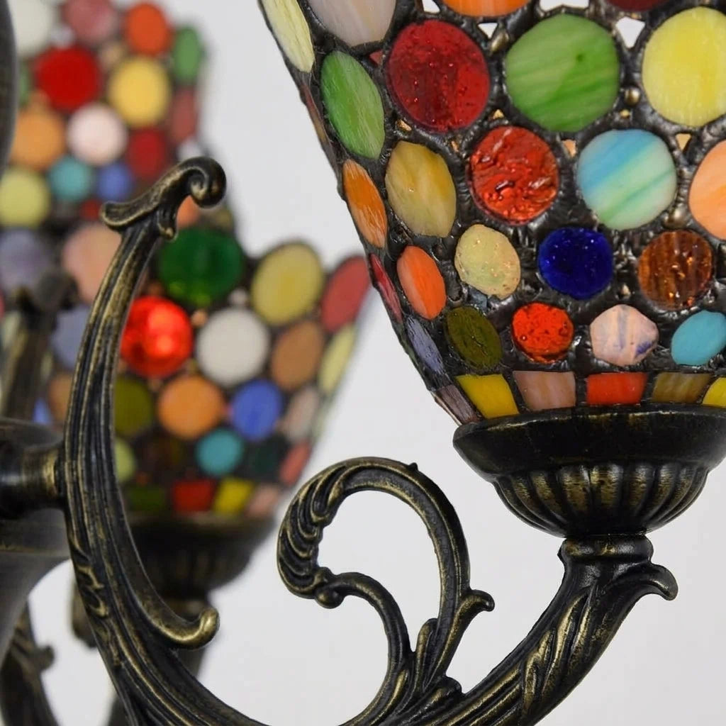 3-Light Tiffany Style Stained Glass Chandelier with Mosaic Polka Dot Shades and Antique Bronze Finish
