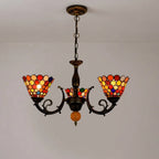 3-Light Tiffany Style Stained Glass Chandelier with Mosaic Polka Dot Shades and Antique Bronze Finish