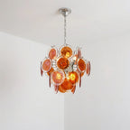 Roter mehrstöfiger Glaslüster im Murano-Stil Lelaina skulpturale kaskadierende Scheiben-Pendelleuchte in Bernsteingrot