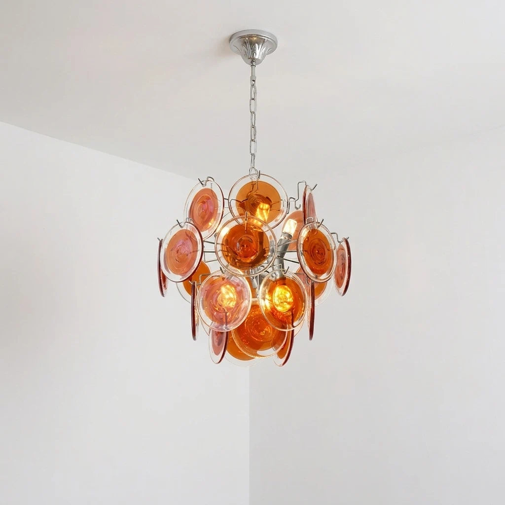 Murano Style Red Tiered Glass Chandelier Lelaina Amber Red Sculptural ...