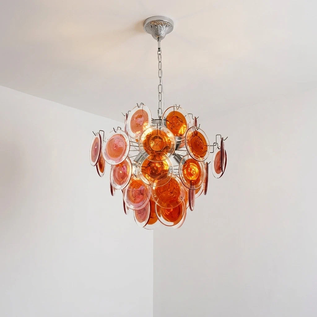 Murano Style Red Tiered Glass Chandelier Lelaina Amber Red Sculptural ...