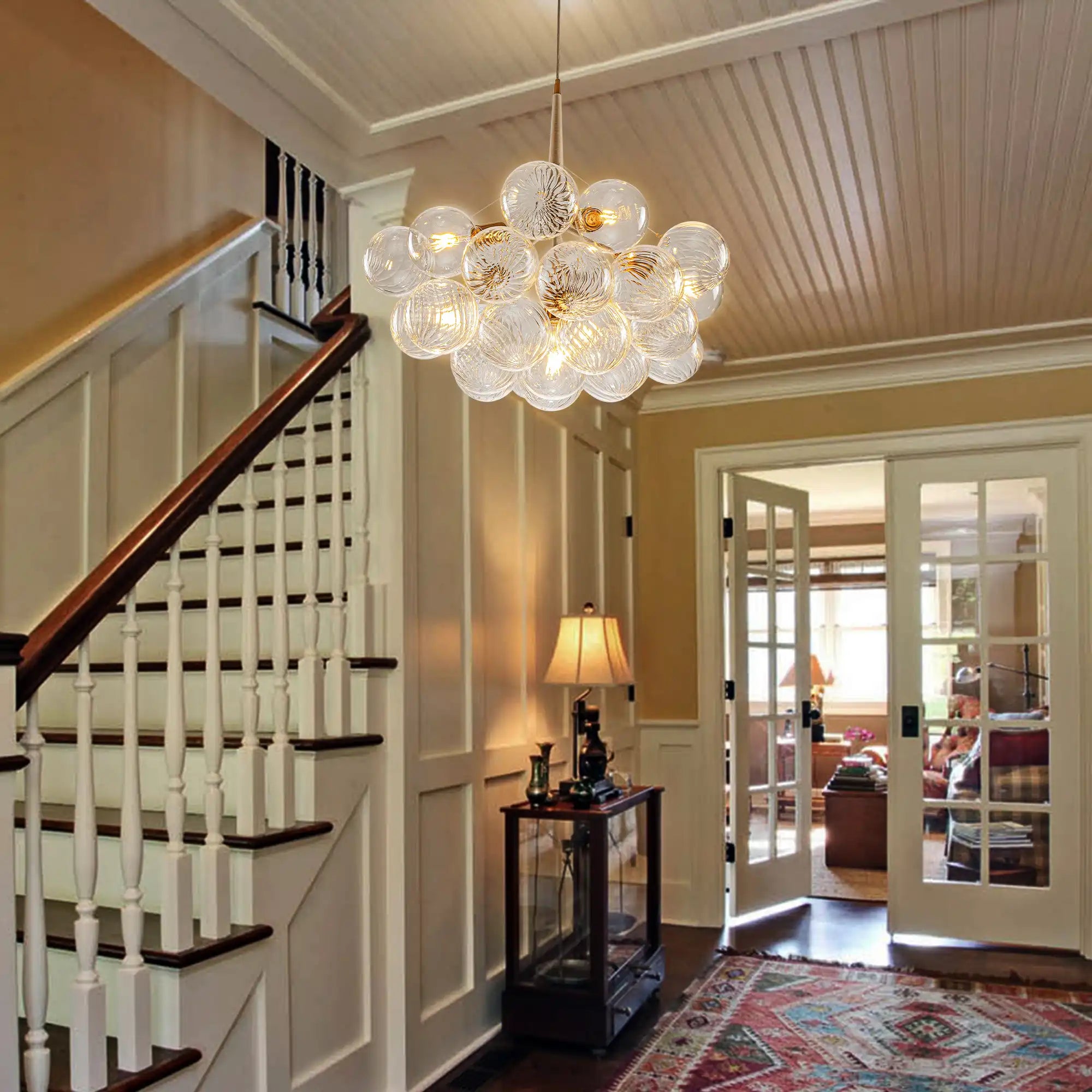Modern Talia Sphere Cluster Pendant Light Hand-Blown Clear Glass Bubble Chandelier For Living Dining Bedroom