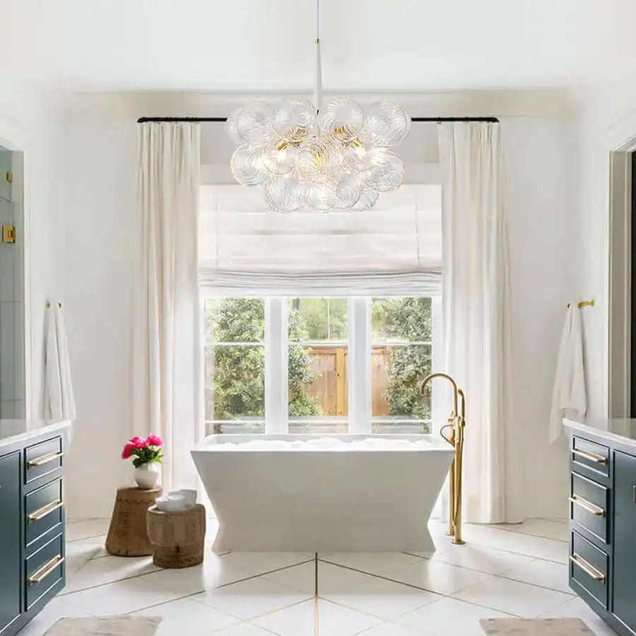 Modern Talia Sphere Cluster Pendant Light Hand-Blown Clear Glass Bubble Chandelier For Living Dining Bedroom